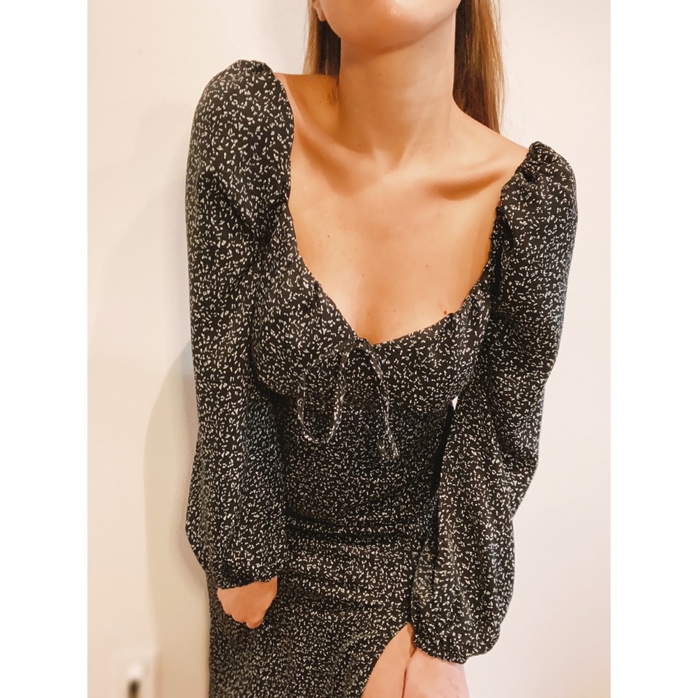 Black Floral Milkmaid Midi Dress